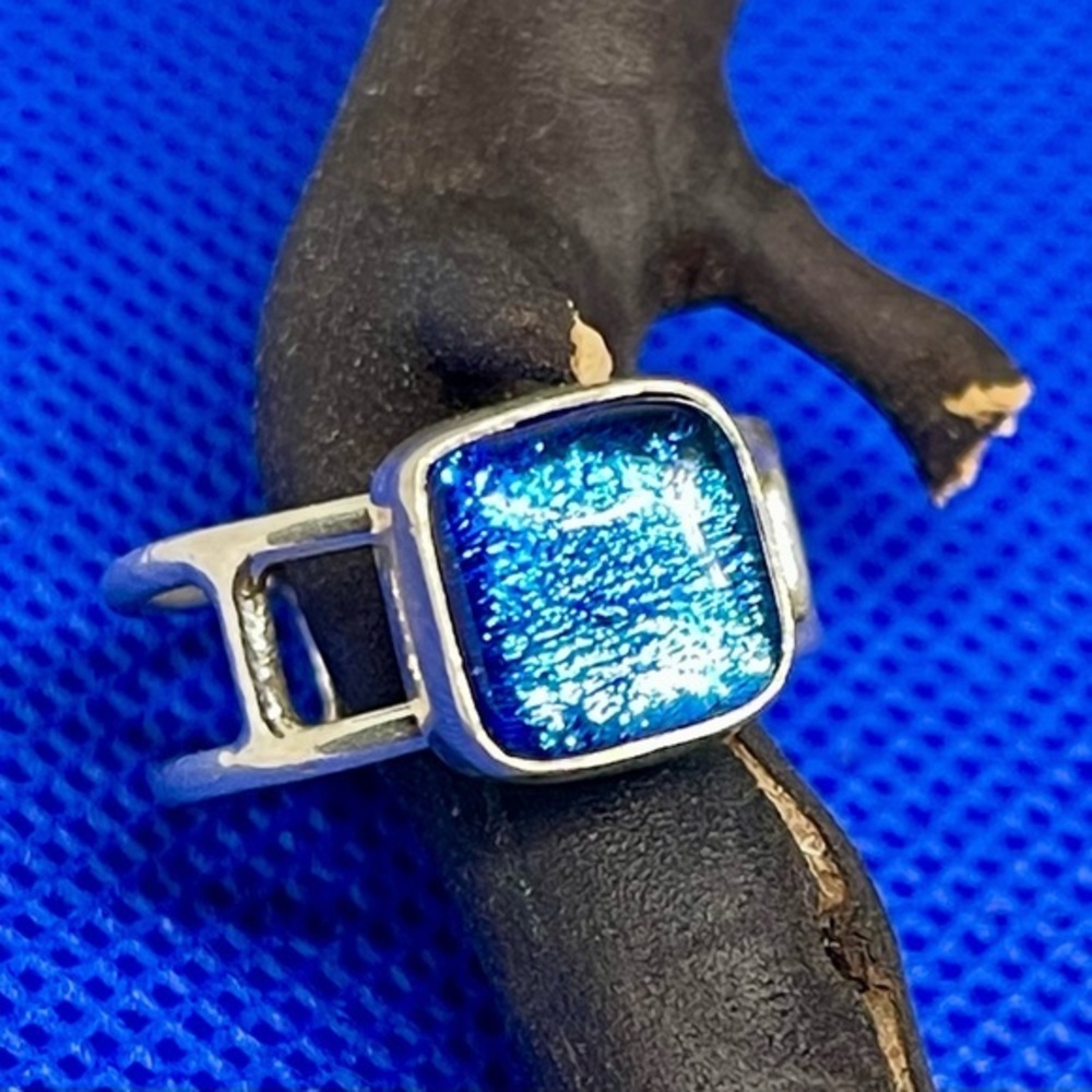 Elegant Dichroic Blue 925 Silver Ring Beautiful Bright Bold